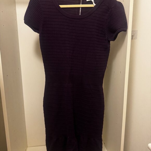 Sandro Knitted Rib Fit & Flare Mini Dress Purple Flare Size 3 - Picture 12 of 16